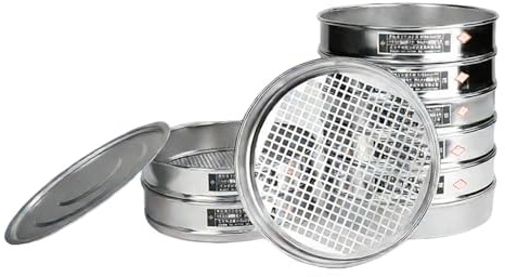 Setaccio per ghiaia, in acciaio inox, con apertura quadrata, diametro 30 cm, con fondo e coperchio per test su sabbia di cemento e aggregati
