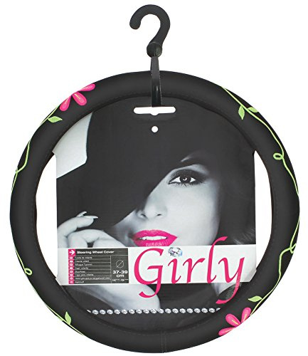 S SUMEX Funda de Volante Coche Terciopelo Flower Power Color Negro 38 cm