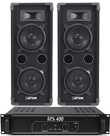 DJ Amplifier and Speaker Packages - Max Dual 6 Passive DJ Speakers & Skytec SPL-400 Power Amp Complete 400W PA System for Bedroom DJs, House Parties & Small Events with Cables Included