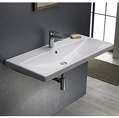 CeraStyle 032400-U-One Hole Elite Rectangle Ceramic Wall Mounted/Self Rimming Sink, White