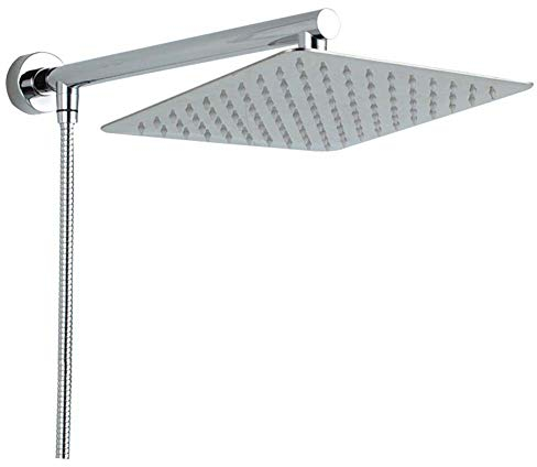 Rozin 8 inch Shower Head Set with Shower Hose Shower Arm, Square Ultra Thin Stainless Steel Chrome Shower Head Wall Mounted Shower Tap
