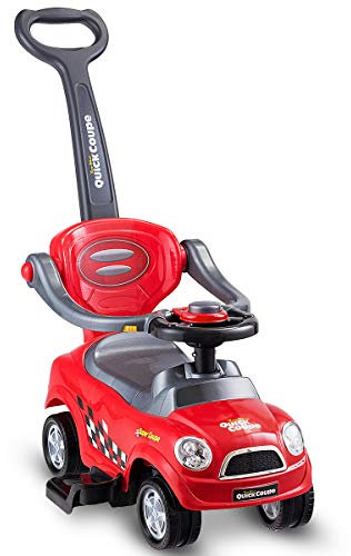 GYMAX 3 in 1 Ride on Push Car, Kids Push Along Car with Handle, Horn, Guardrails and Storage Compartment, Toddler Sliding Toy for 2-6 Years Old (Red)