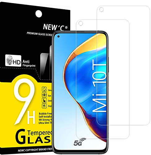 NEW'C 2 Stück für Xiaomi Mi 10T 5G, Mi 10T Pro 5G für Panzerglas, Frei von Kratzern, 9H Härte, HD Displayschutzfolie, 0.33mm Ultra-klar, Ultrabeständig