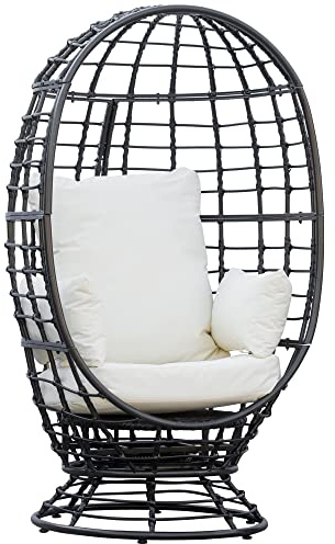 Outsunny 360° Swivel Egg Chair, Garden Rattan Swivel Chair with Thickened Cushion and Pillow, 150 KG Capacity for Indoor Outdoor, Balcony, Patio, Black