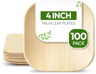 FOOGO Green 100 Platos Hoja de Palma Cuadrados Pequeñísimos 10cm Bodas | Biodegradables, Compostables, Para comida caliente, Como platos de madera, bambú y papel, Para bodas, pícnics y fiestas