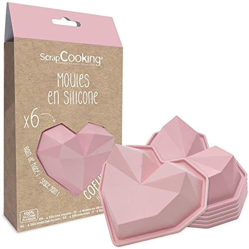 ScrapCooking - 6 Moldes de Silicona Corazones Diamante – Kit Pastelería para Pasteles Corazón - Moldes Individuales Flexibles - Aptos para Horno y Lavavajillas - Regalo de Cocina - Rosa - 2912