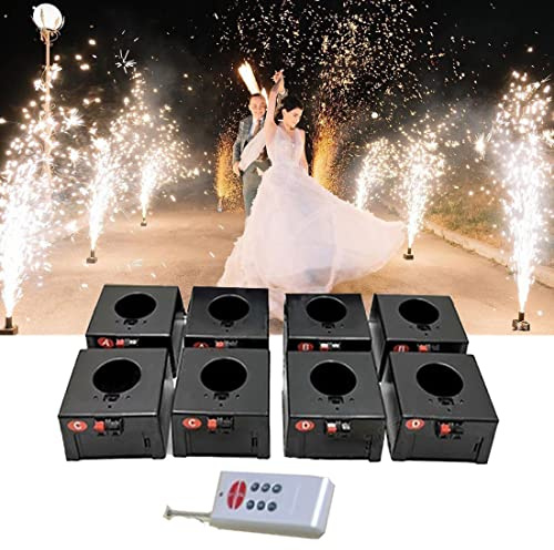 SATSAT Macchina per Fuochi D'Artificio A Freddo, Mini Macchina per Fuochi D'Artificio A Fontana Fredda, Sistema Pirotecnico con Scintilla per Matrimoni con Telecomando Senza Fili, con Valigia,8Cues