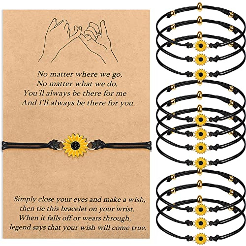 Kenning 10 Sets Pinky Promise Bracelets with Cards Long Distance Matching Friendship Bracelets Sunflower for Good Friends Group Gifts Handmade Jewelry for Christmas BFF Couple Sisters