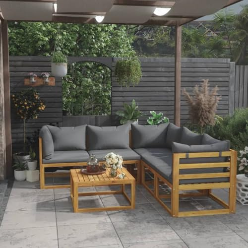 Gecheer 6-TLG. Garten Lounge Holz Loungemöbel Terrassen Gartenmöbel Set Lounge Sofa Outdoor Sitzgruppe Garten Sofa Set Terrassenmöbel Massivholz Akazie