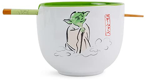 Silver Buffalo Star Wars Yoda May The Force Be with You Ceramic Ramen Bowl and Chopstick Set