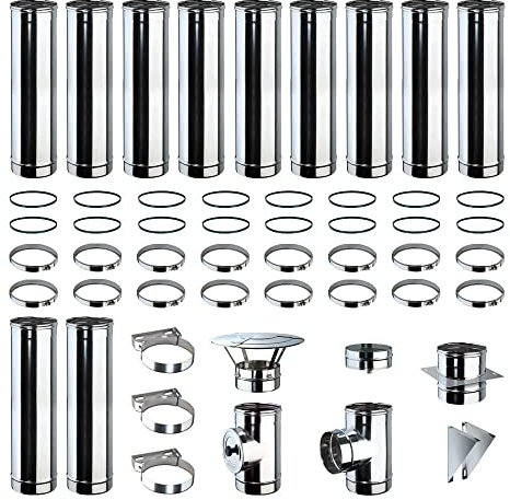 Kit Fumi Diametro 80 Mono Parete in Acciaio Inox, Altezza 10,99m, Kit scarico fumi per Stufa a Pellet e Legna, Caldaie, Camini | Brico Kit