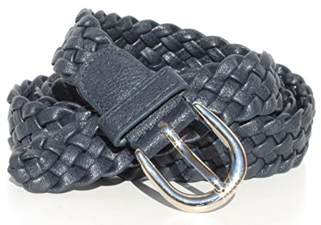GLOMY * Geflochtener Gürtel für Frauen und Mädchen, manuell geflochtener Gürtel aus Kunstleder für Hosen oder über Kleid, dunkelblau, One size