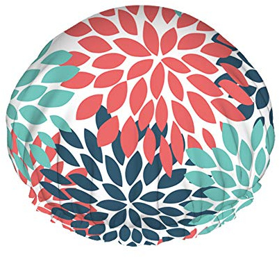 Dahlia Fleur Bain Bonnet de Douche Chrysanthèmes Fleur Élégant Floral Coloré Gris Bleu Rouge Motif Bonnets de Douche pour Femme Double Bain Chapeau de Douche Protection des Cheveux Réutilisable