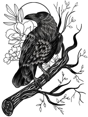 Temporäre tattoos Rabe auf Ast - 1 Blatt von Fake tattoos | Vögel Tätowierung | Schwarz | Krähe Klebetattoos, Herren, Damen - TATTOO YOUR STYLE