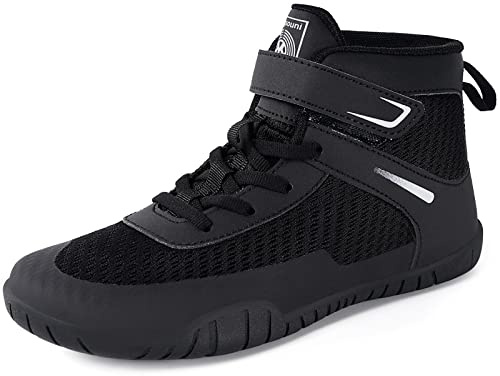 Sisttke Kids Wrestling Shoes Boys Girls Boxing Shoes Fitness Sneakers Zero Drop Sole,Black,7 Big Kid,EU 39
