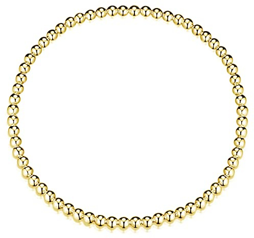 Damen Stretch Armband 925 Silber mit 3mm Kugeln in gold | Goldarmband mit Perlen aus 925 Sterling Silber mit wasserfester Vergoldung in 2 Größen von MATERIA by Matthias Wagner