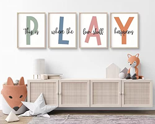 Baccone Arte de pared para sala de juegos para niños, decoración de pared para sala de juegos para niños, impresiones en lienzo, decoración de pared para habitación de niños, decoración de pared para