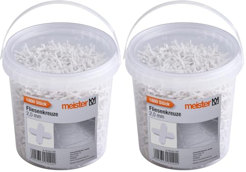 Meister Fliesenkreuze 2,0 mm - Praktisches Set mit 1800 Stück - Aus robustem Polypropylen - weiß/Fliesenzubehör/Fliesenverlegehilfe/Fugenkreuze / 4427000 (Packung mit 2)