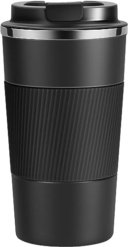 SLOSH Tazza Termica Termos Caffè Caffe Coffee Mug-to-Go Viaggio Acciaio Inox Senza BPA Isolata prova di perdite per Auto Ufficio per Caffè e Tè (Nero 500ml)