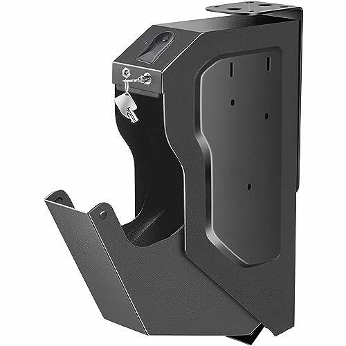 PixCy Gun Safes for Pistols, Fingerprint Handgun Safe Box, Access with Biometric Fingerprint Key Lock Gun Cabinets Mounted Firearm Safety Device, Quick Access
