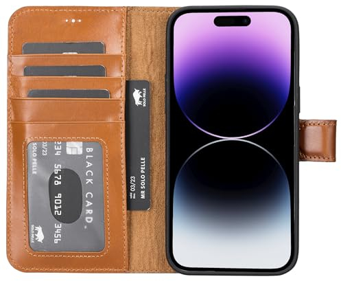 Solo Pelle Lederhülle kompatibel für iPhone 15 Pro Max in 6.7 Zoll abnehmbare Hülle (2in1) inkl. Kartenfächer für das original Apple iPhone 15 Pro Max in 6.7 (Cognac Braun)