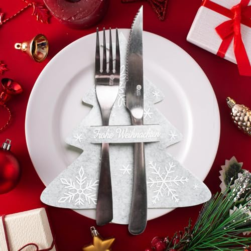 COCHIE Portaposate per Natale, 12 pezzi, in feltro, grigio, per albero di Natale, per posate, coltelli, forchette, cucchiai, portaposate, per decorazione da tavolo, Natale, decorazione natalizia