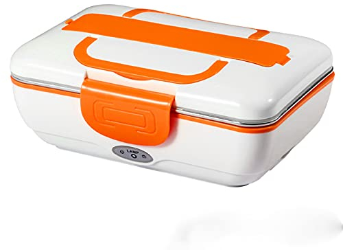 Réchauffeur de nourriture électrique pour boîte à lunch, camion de voiture 2 en 1 et boîte à lunch pour la maison, chauffe-plats portable, boîtes à bento 3 compartiments, avec récipient amovible oran