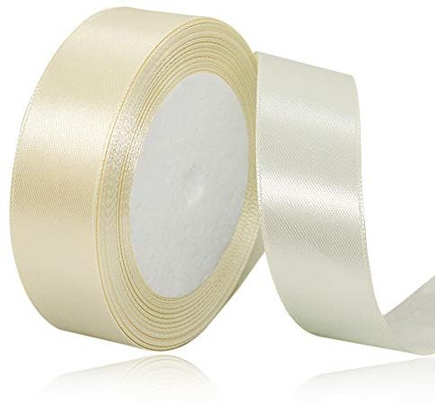 Creme Satinbands 20mm Breit, 22 Meters Schleifenband, Geschenkband für Geschenkverpackungen, DIY Handwerk, Blumensträuße, Nähprojekte, Schleifenherstellung, Geburtstags- und Hochzeitsdekorationen