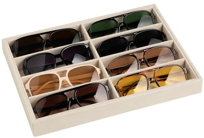 Frebeauty Caja de terciopelo para guardar gafas de sol, bandeja con 9 cajones, ideal para hombres y mujeres(Beige)