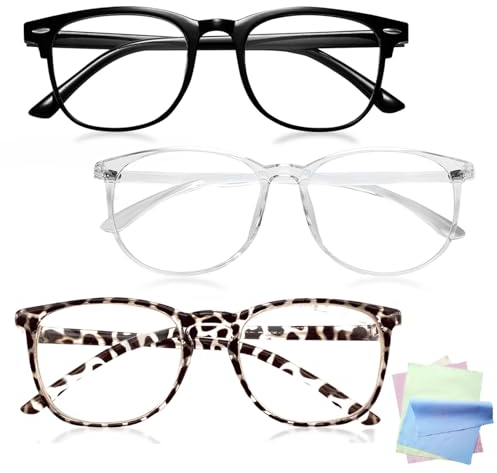 MUNSKT 3 Pack Blue Light Blocking Glasses Slim Round Frame for Women Men Computer Gaming Reading Phones TV Anti UV Glare Blue Light