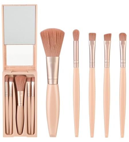 Auiremrti Lot de 5 pinceaux de maquillage professionnels avec miroir pour fond de teint, fard à paupières (abricot)