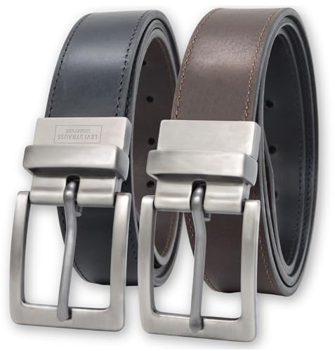 Levi Strauss Signature - Premium Leather Reversible Belt for Men for Jeans, Work, Dress & Casual pants | Cinturon Para Hombre, Black/Brown/Single Stitch, 42