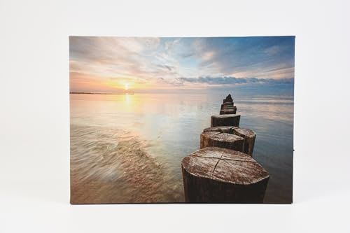 Nexos Trading LED Wandbild Beleuchtung 30x40 cm Entspannender Sonnenaufgang mit 1 gelben LED und 30 Glasfasern Fotodruck Kunstdruck Leuchtbild Sonnenaufgang Batterie Timer