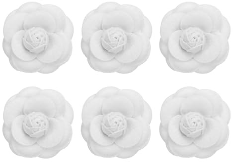 PATIKIL Épingle en Tissu de Camélia, 6 Pièces Broche de Fleur Fleurs Artificielles Broches pour Femmes Filles Décoration de Fête de Mariage en Tissu Accessoires de Bijoux Cadeau, Blanc