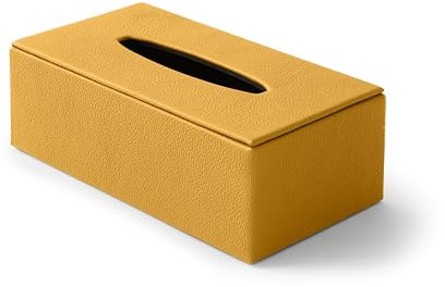 Eglooh - Atena - Taschentücher Box Rechteckig Echtes Leder Gelb - Taschentuchhalter, Kosmetiktuchbox für Haushalt und Büro - cm 24,6 x 13,1 x H.7,5 - Made in Italy