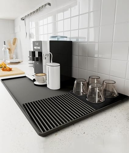 Tappetino da caffè in silicone, 61 x 40 cm, con bordi rialzati, pieghevole, drenabile, accessorio da bar, adatto sotto la macchina per caffè espresso, per piani di lavoro della (nero)