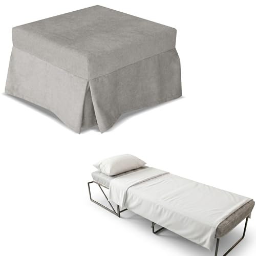 Nuvole di Sonno- Pouf Letto Reverso con Materasso in Waterfoam Alto 11 cm, Tessuto Sfoderabile e Lavabile, Rete Ortopedica Pieghevole, Salvaspazio per Camera e Soggiorno, Design Moderno Made in Italy