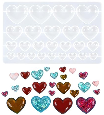 BOHUIMYI 3D Heart Silicone Resin Mould, 25 Cavities 4 Sizes | Durable Reusable 3D Heart Silicone Mould, Smooth Surface Easy Demould for Resin Crafts, Soap, Pendants & DIY Projects