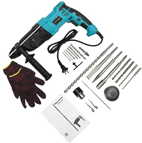 Martillo perforador eléctrico 3 julios 800W Martillo de demolición con 3 funciones, mango giratorio de 360° y embrague de seguridad, martillo de demolición de 26 mm con taladro y cincel