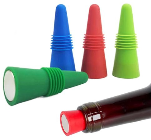 4 Pièces Pompe à Vin Set de Bouchons, Bouchons de bouteille de vin en silicone, Multicolore, Bouchon Vide Air pour Bouteilles de Vin, Garde le Vin Frais