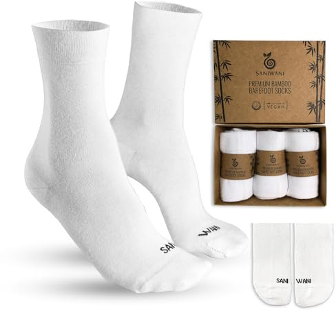 SANIWANI Calcetines Anatómicos Barefoot de Bambú Orgánico y Veganos, Blancos y Negros, Unisex (FR/ES, Números, 41, 45, Regular, Regular, Blanco)