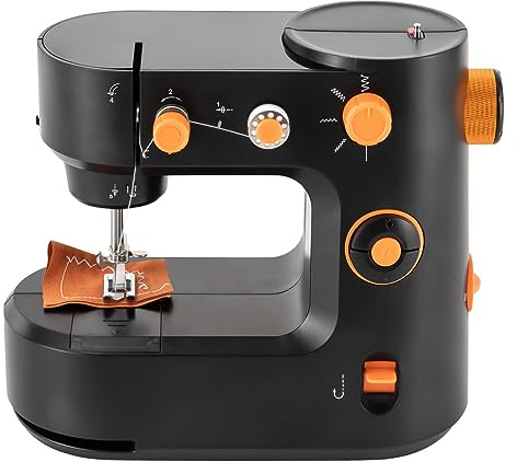 MINRS Mini Macchina da Cucire per Bambini con Pedale, Luce LED, 5 Punti, Tagliafili, Cucito a Due Vie per Principianti (Nero)