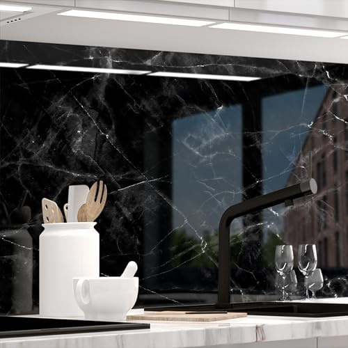 STICKERPROFIS Küchenrückwand MARMOR BLACK (Premium) 60 x 280cm | Spritzschutz & Fliesenspiegel · alle Untergründe · hitzebeständig, abwaschbar · ohne Bohren · 1,8mm Verbundmaterial Glasoptik