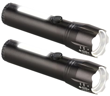 PEARL Taschenlampe USB C: 2er-Set 2in1-Akku-LED-Taschenlampen mit COB-LED-Arbeitsleuchte (Taschenlampe USB, Notfall, Kfz)