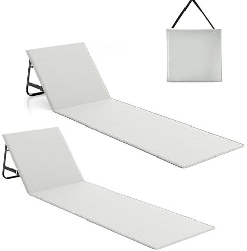 Strandmatte Klappbar 180 X 55cm mit Verstellbarer Rückenlehne, Sonnenliege zum Sonnenbaden mit Rückenlehnenstütze für Urlaub Garten Camping Park und Festivals (Hellgrau, 2PCS)