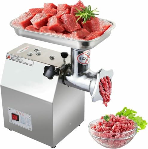 Picadora de Carne Comercial, máquina llenadora de Salchichas eléctrica de 180 kg/h 1100 W, picadora de Carne Industrial de Acero Inoxidable con 2 Cuchillas, Placa de molienda y Tubo de Relleno,