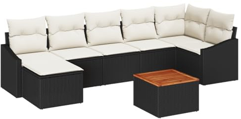 vidaXL Trädgårdsoffset med kudde 8 pcs Svart konstrotting, Modern, hållbar rattan-soffa för utomhusbruk, väderbeständig möbel, trädgårdslounge, sommarhäng