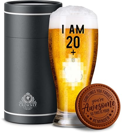 CROWNLY CRYSTAL® Personalized Beer Glass 570 ml (1 Pint) 21st Birthday Gifts for Men Decorations Pint Glass Gifts for Boyfriend Brother