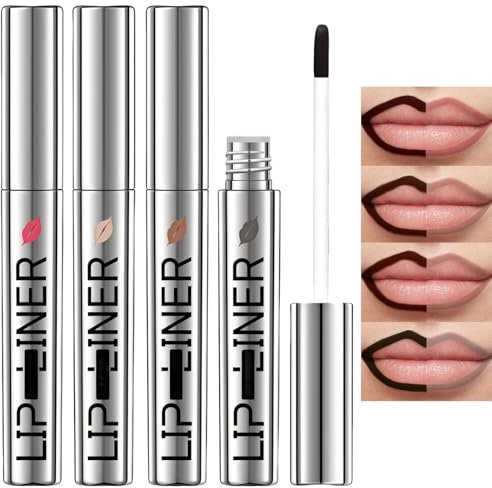 4Pcs Peel off Lip Liner Stain,Peel off Lip Liner Set,Peel off Lip Liner Ta/ttoo Matte Finish Lip Stain,Li/p Liner Ta/ttoo Highly Pigmented Lip Tint Sta/in,Easy Pe/el & Reveal Li/p Sta/in for Women