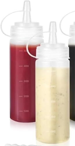 REBECCAGIBSON 4 bottiglie di salsa spremere, in plastica, con penna liquida, tappi, dispensatori, dosatori per condimenti, ketchup, salsa piccante, olio d'oliva